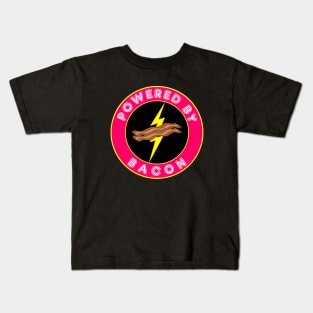 Powered By Bacon Lightning Bolt Pink Emblem Kids T-Shirt